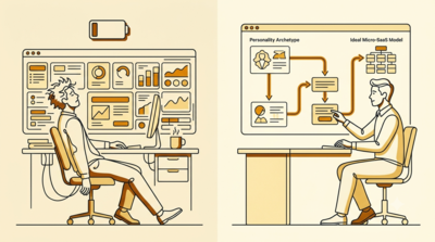 Visual representation of matching a solo founder's personality archetype to their ideal business model with marketFit.me