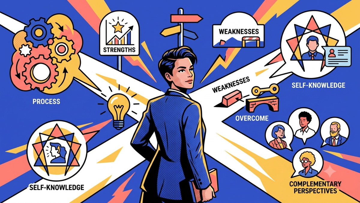 illustration of a solo founder standing among business workflow symbols and personality analysis gears
