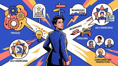 illustration of a solo founder standing among business workflow symbols and personality analysis gears