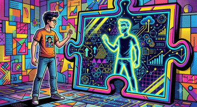 Illustration representing founder-market fit, showing a solo founder aligning perfectly with their business blueprint.
