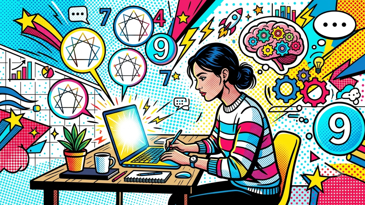 illustration of a solo founder working with AI and personality frameworks to build a personalized business.